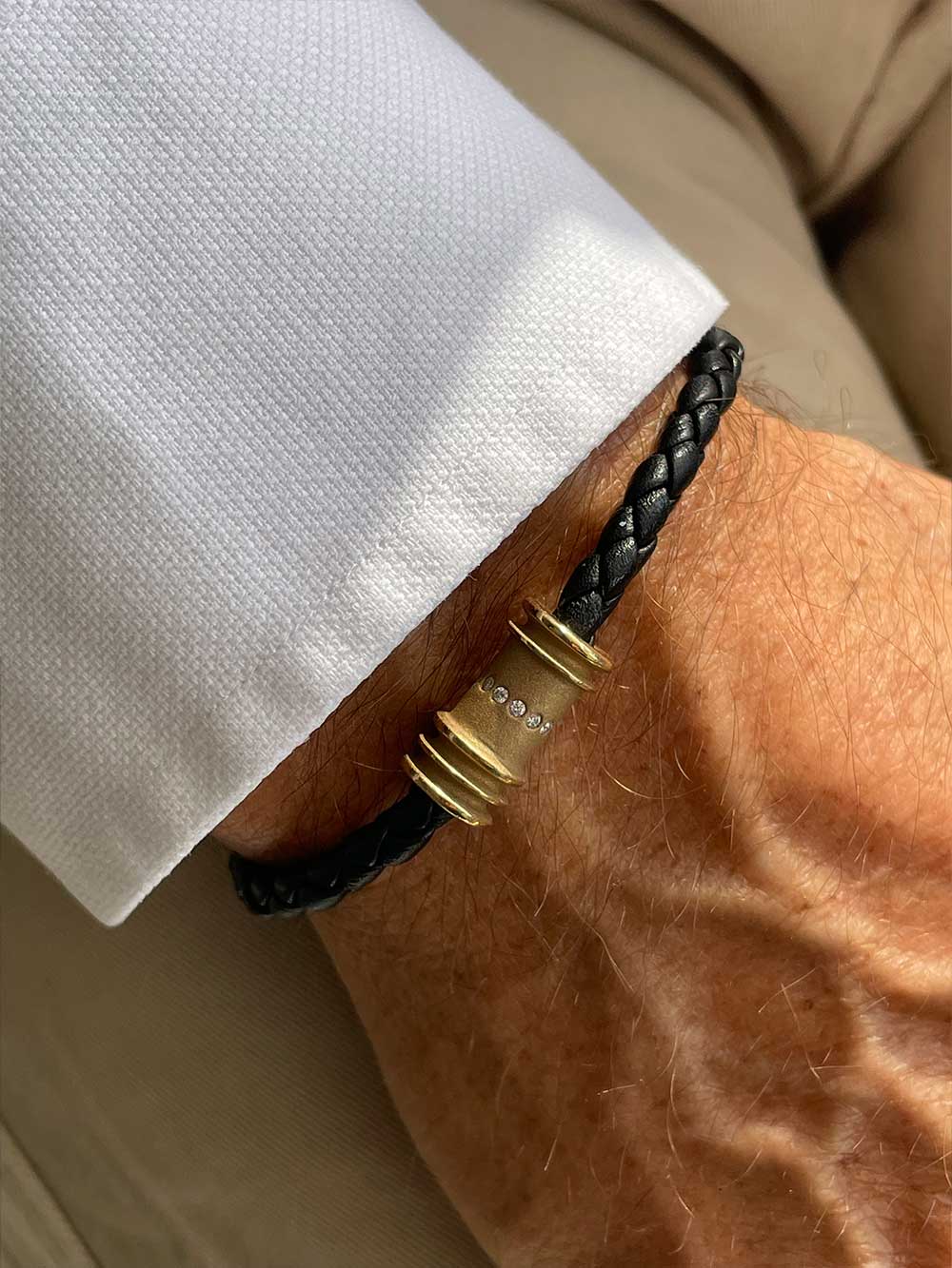 Mr. Grey - Heavy solid gold and leather bracelet