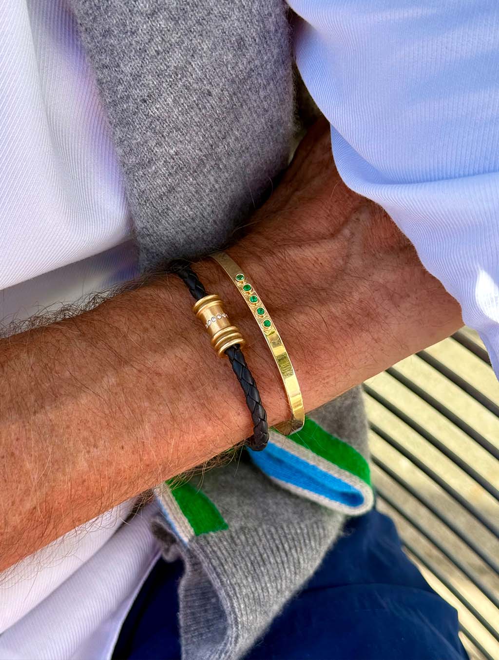 Mr. Grey - Heavy solid gold and leather bracelet